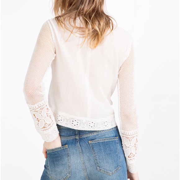 Zara open work embroidery crochet lace mesh top - Picture 4 of 6